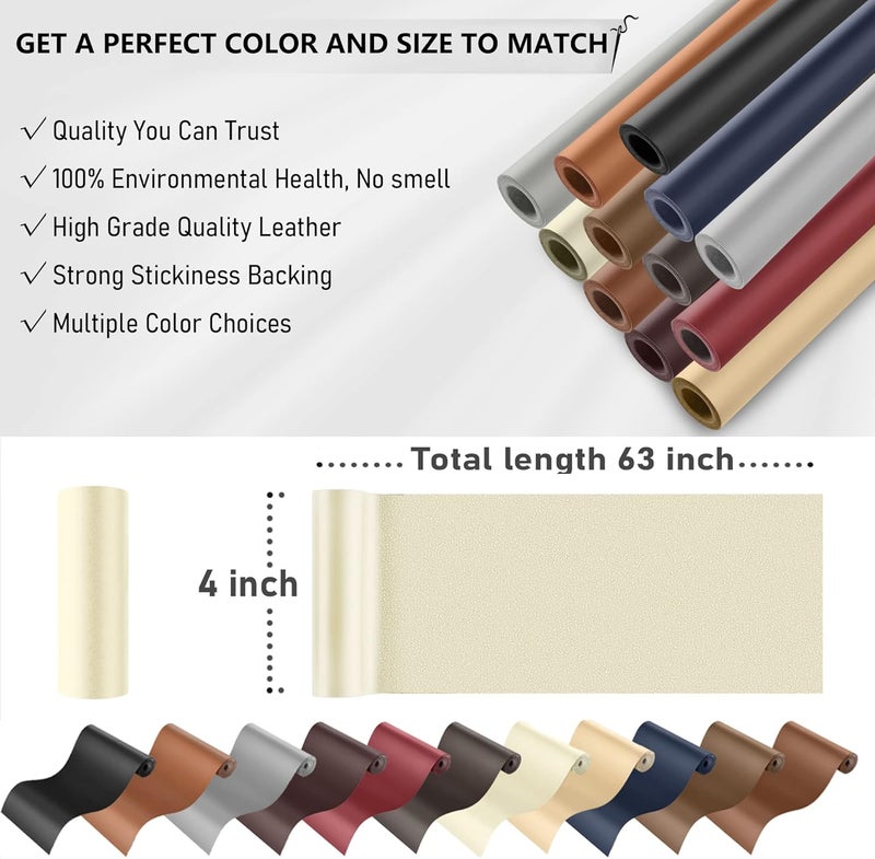 YAFLC Self Adhesive Leather Repair Tape Kit, 4"x 63" Leather Repair Patch for Furniture, Leather Repair Patch for Car seat, Sofas, Couch, Boat Seat Milk White - Image 5